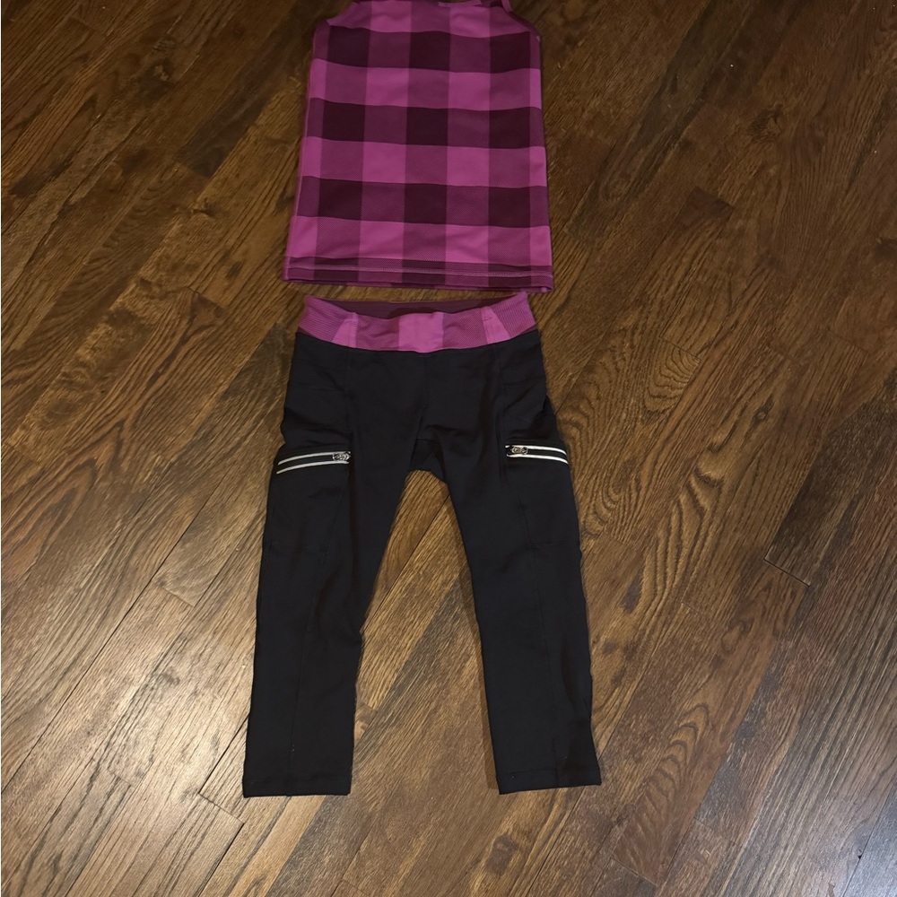 Ivivva Black Leggings with Pink Waistband with Pink tank